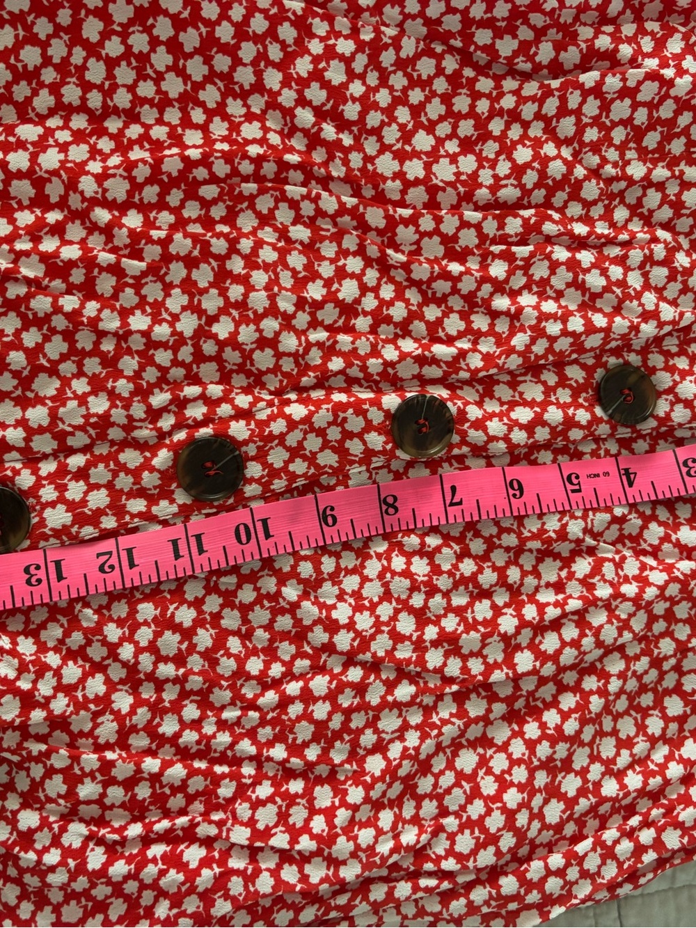 Red Floral Button-Front Ruffle Hem Mini Skirt - Picture 3 of 5